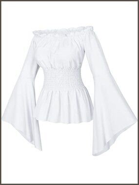 Renaissance Peasant Blouse Ruffle Smocked Waist Pirate Cosplay Top